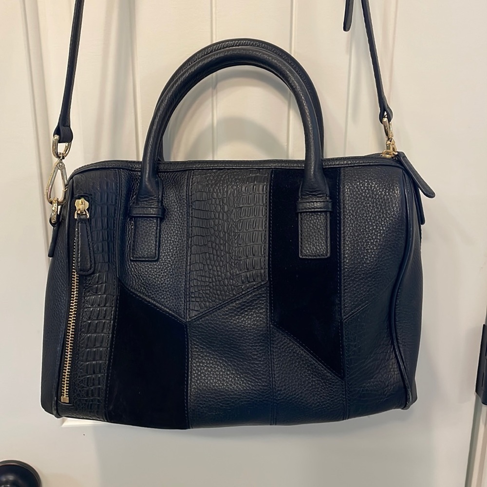 Vera Bradley Marlo black leather satchel with optional shoulder strap
